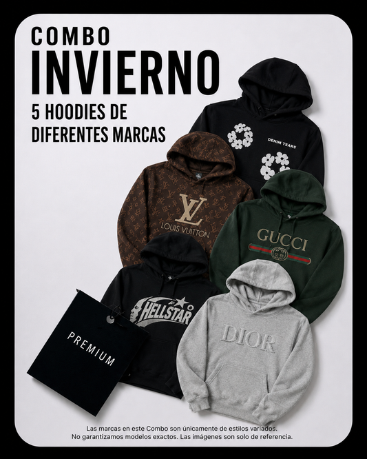 Combo invierno 5 hoodies (una talla diferente por hoodie, xs, x, m, l, xl)