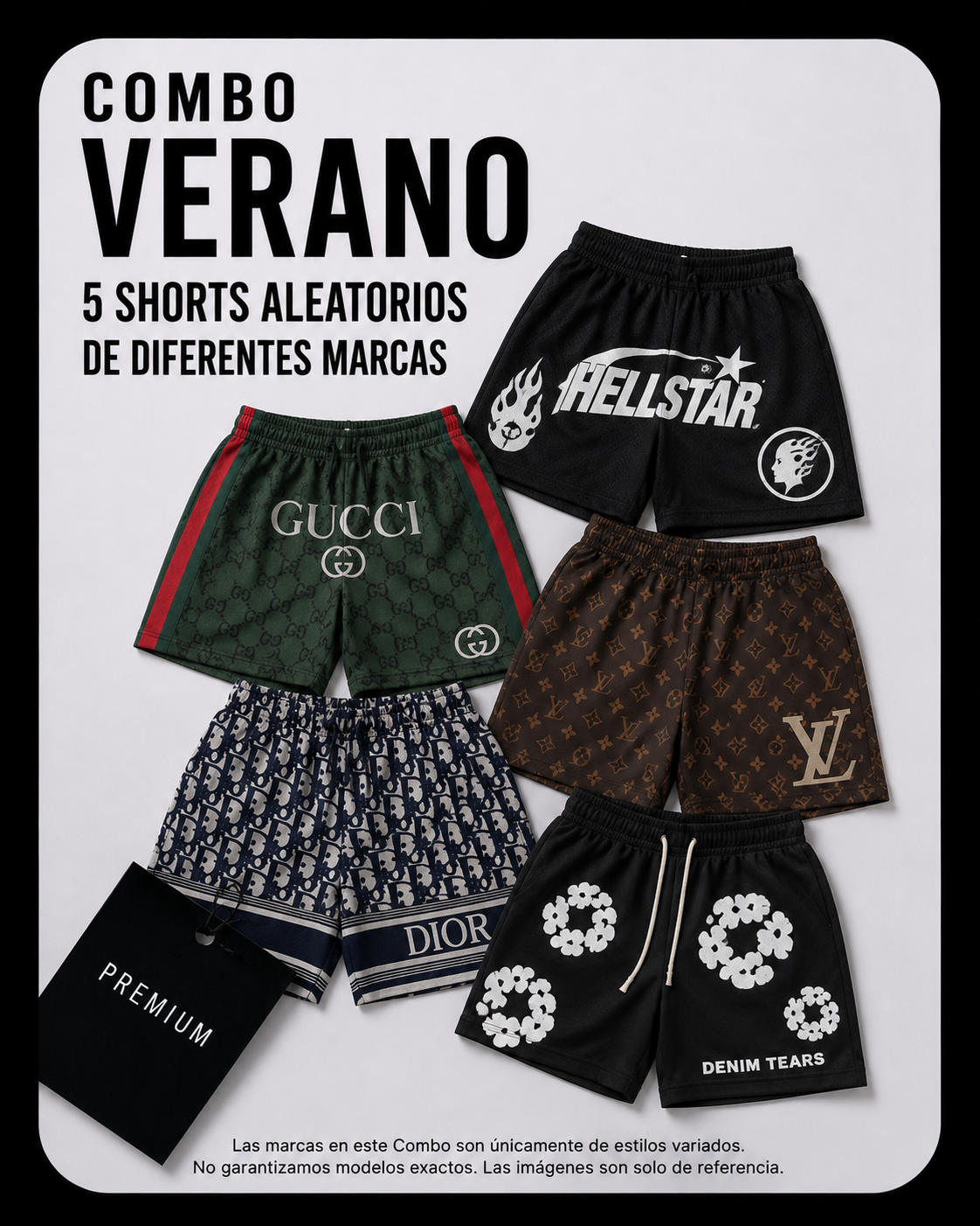 Combo verano, 5 shorts de diferentes marcas (cada short lleva una talla diferente, xs, x, m, l, xl)